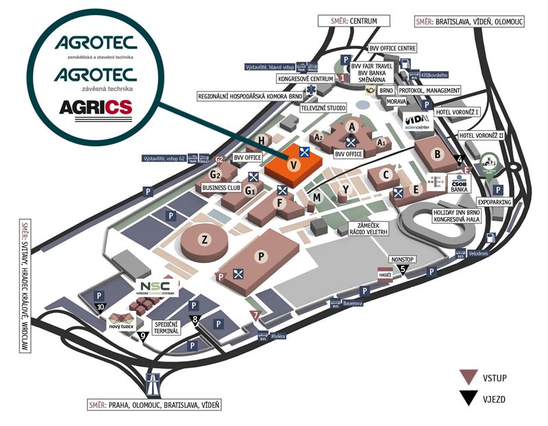 Expozice AGROTEC Techagro plán výstaviště