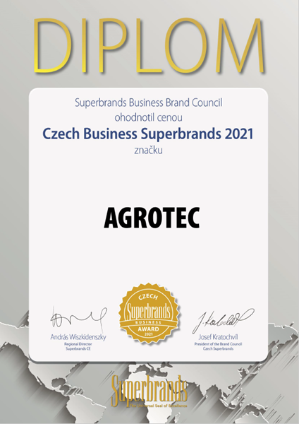 Ocenění Czech Business Superbrands 2021 pro AGROTEC Group.