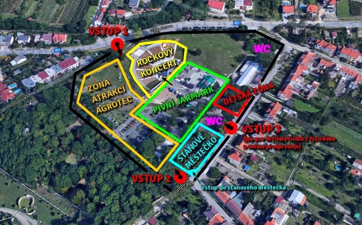 Mapa areálu Mikulovského Pivobraní včetně zóny atrakcí AGROTEC Group.